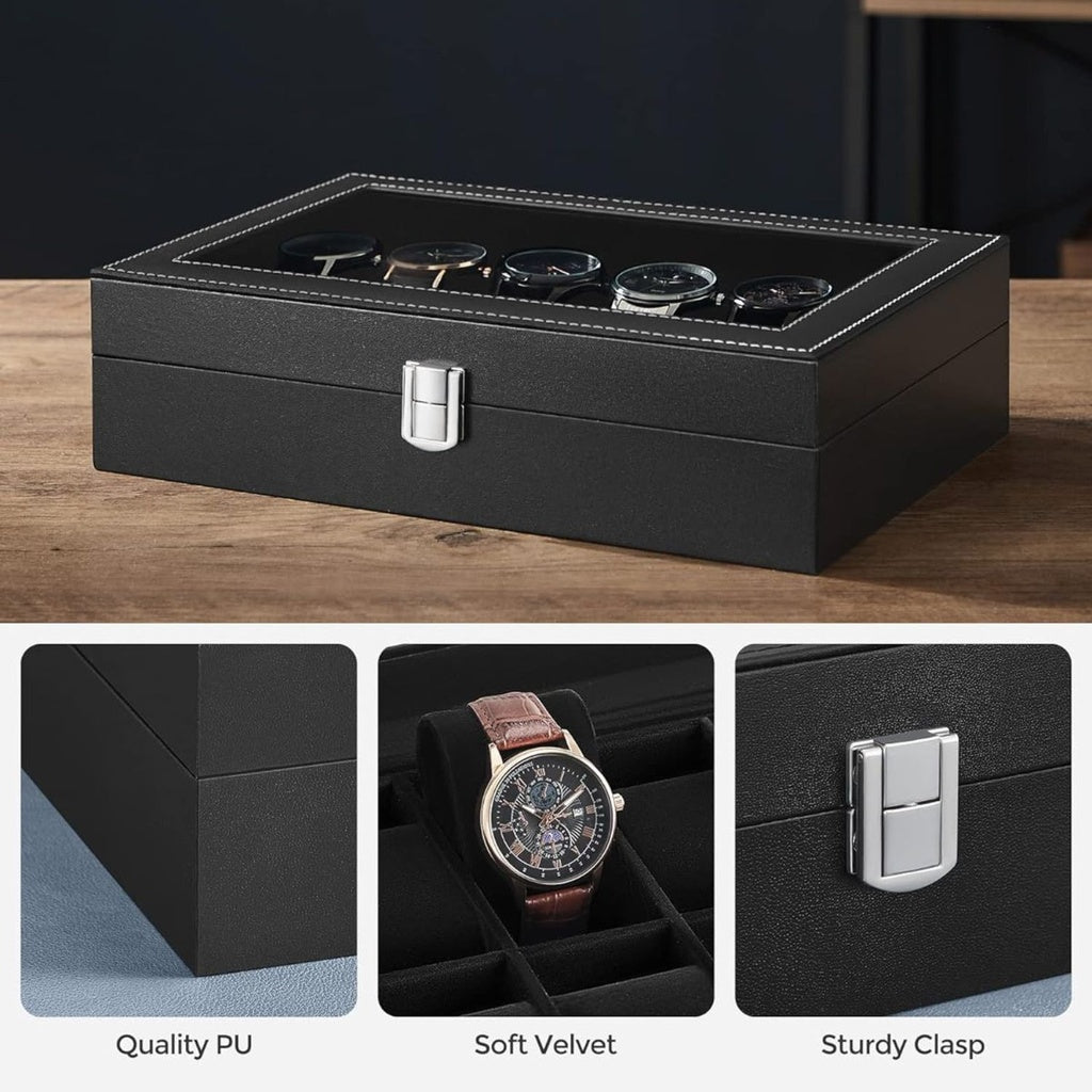 12-Slot Watch Box with Large Glass Lid