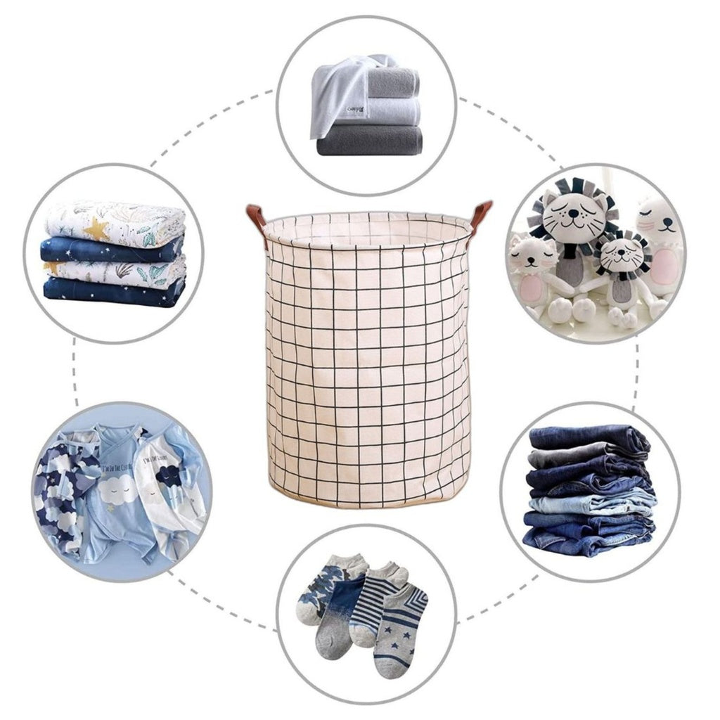 Laundry Basket Round Foldable (White Square)