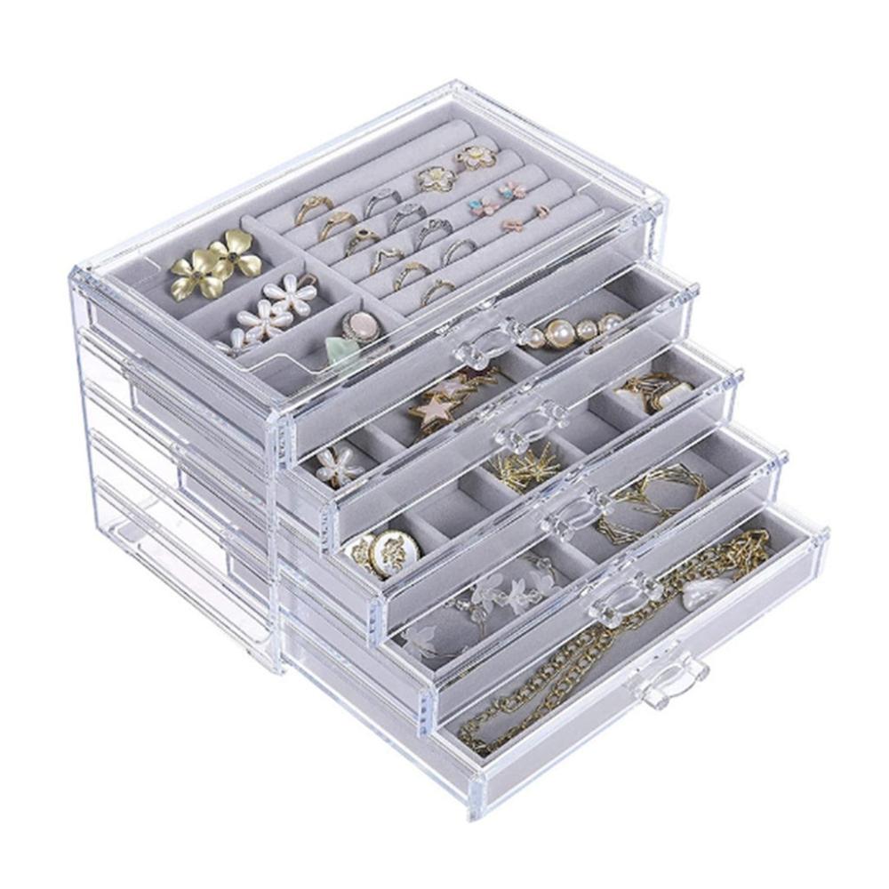 Earring Jewelry Organiser with 5 Drawers - Grey