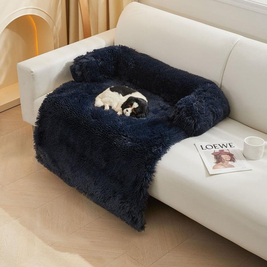 Pet Sofa Cover Soft with Bolster L Size (Dark Blue)