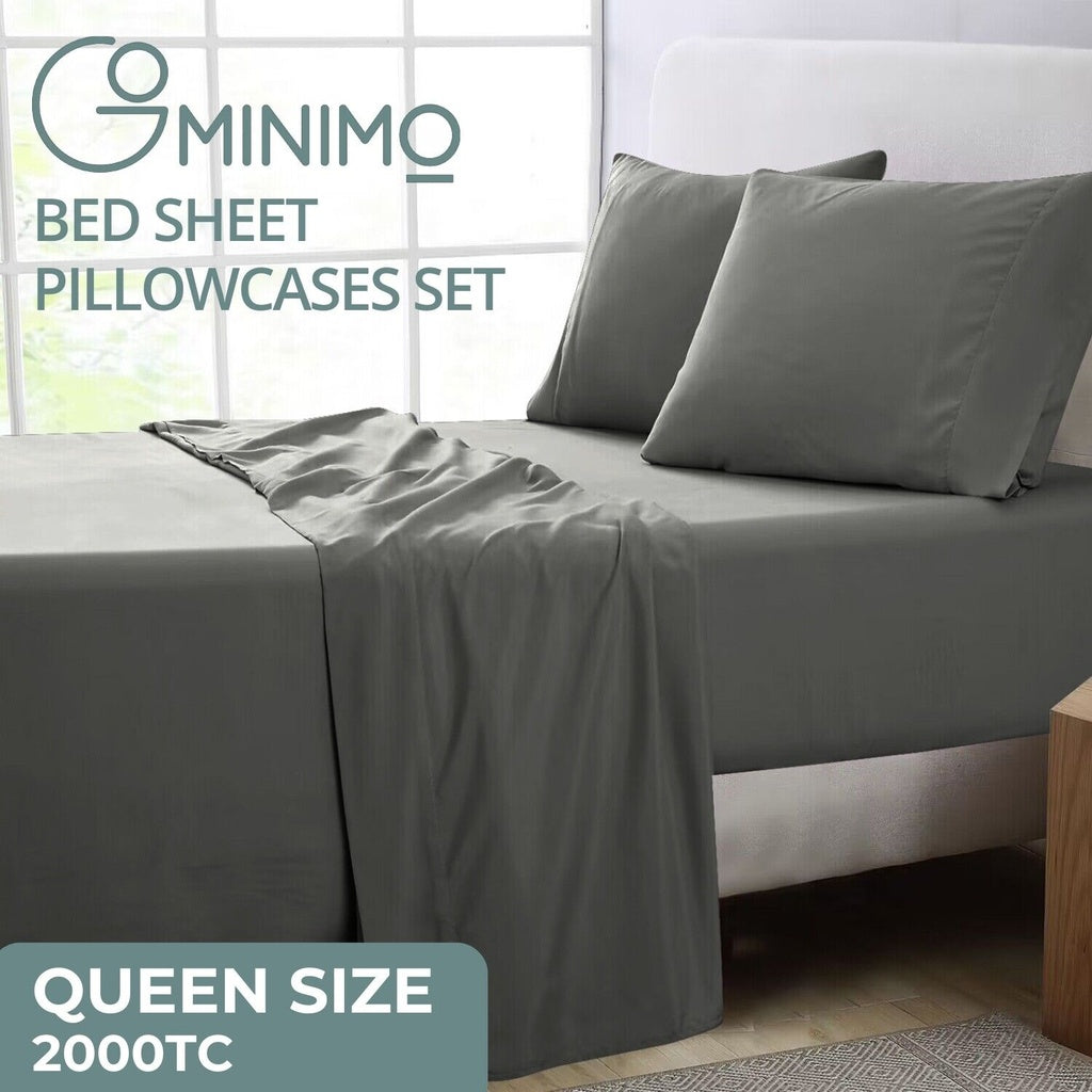 2000 Thread Count Ultra Soft Microfiber 4 Pcs Bed Sheet Set - Queen (Grey)