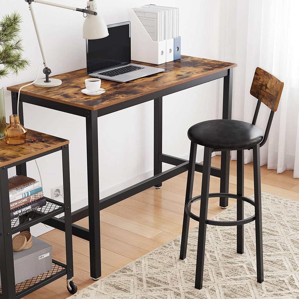 Set of 2 Bar Stools with Footrest PU Cover - Vintage Brown Black