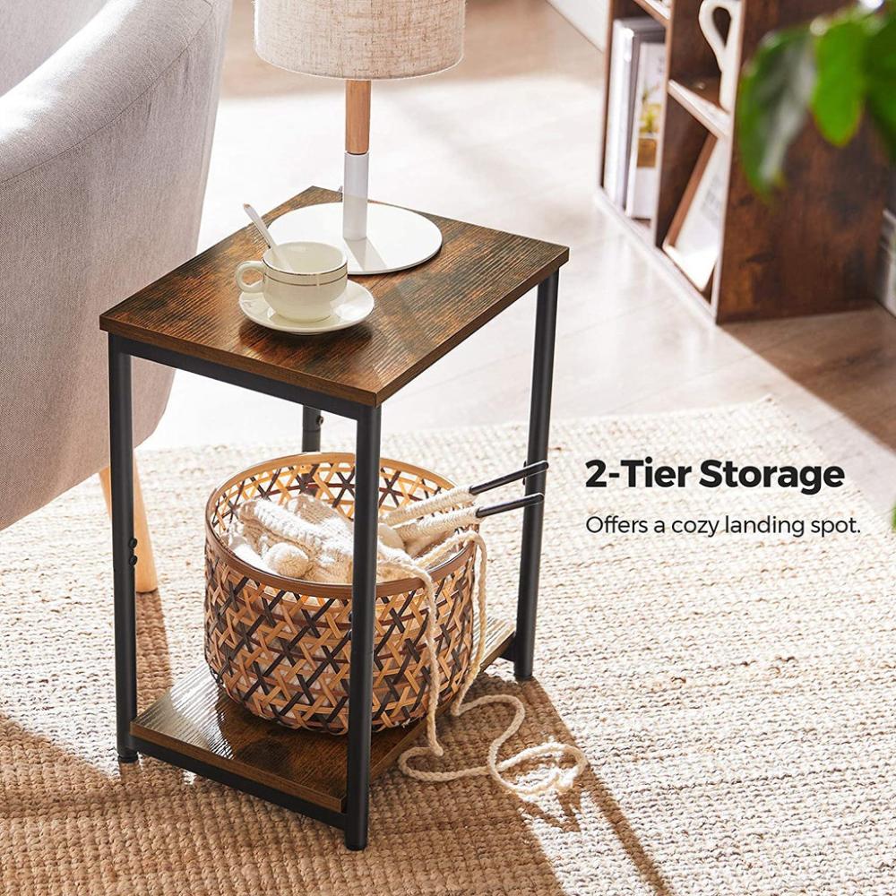 Side Table Vintage Brown with Storage Shelf