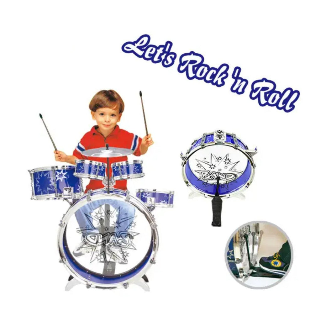 Kids 6pcs Drum Set with Drummer Seat (Blue)