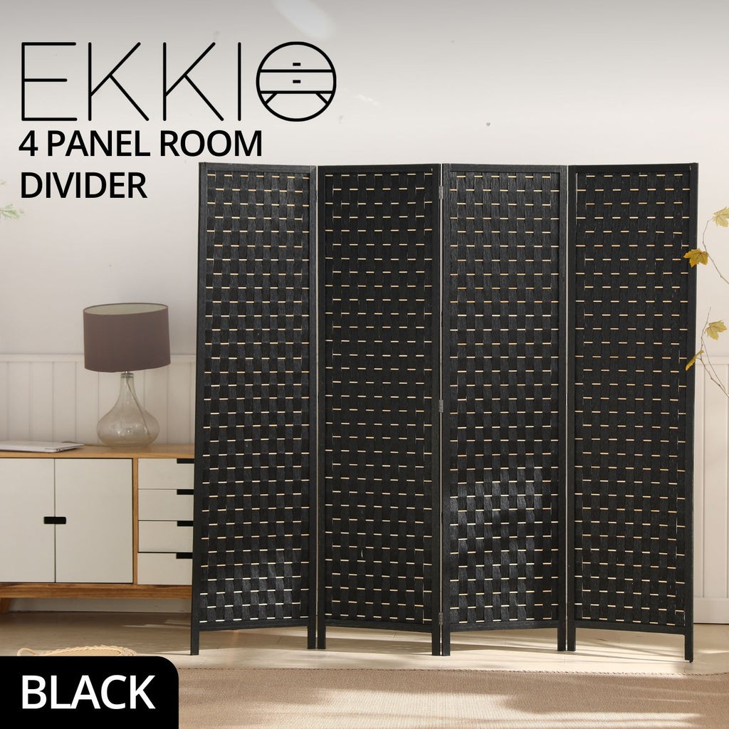 4-Panel Pine Wood Room Divider - Black