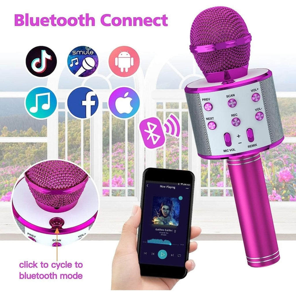 4 in 1 Wireless Bluetooth Karaoke Microphone with Record Function (Pink)