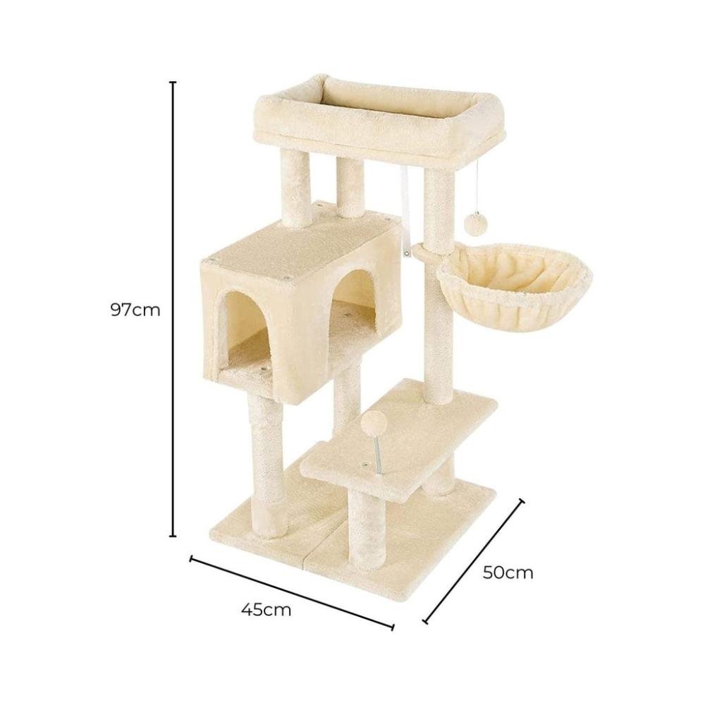 Adjustable Base Plush Cat Tree Beige - 97cms