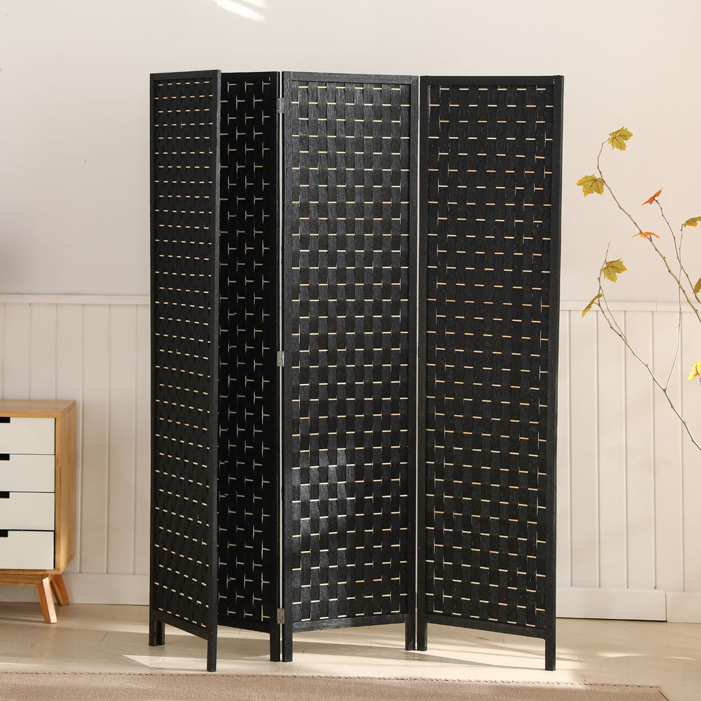 4-Panel Pine Wood Room Divider - Black