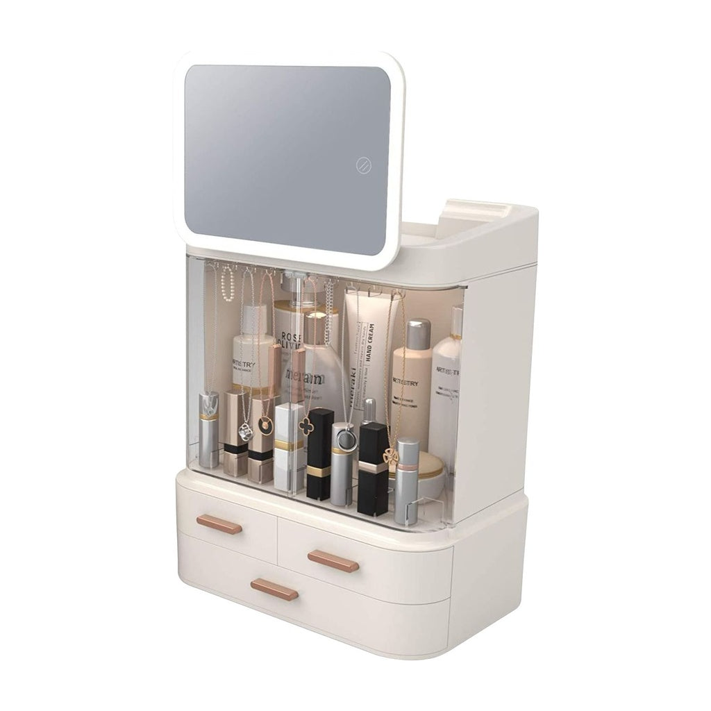 LED Makeup Organizer with LED Makeup Mirror (White)