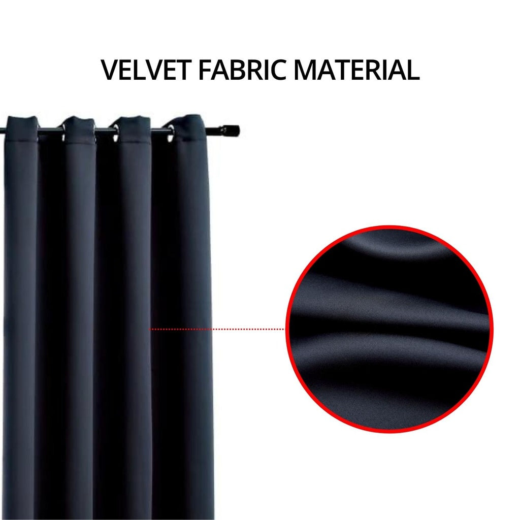 Set of 2 Thermal Insulated Blackout Window Curtains W132cm x D160cm - Black