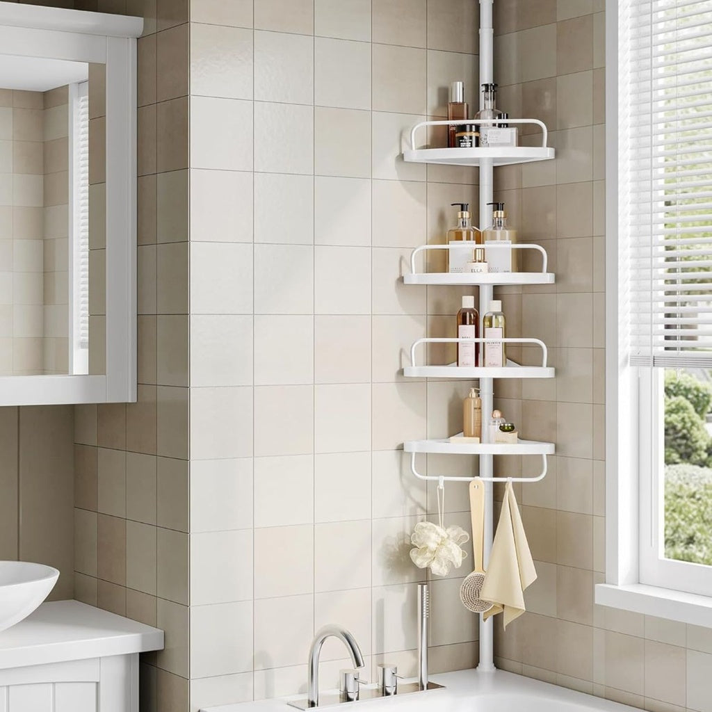 Adjustable Bathroom Corner Shelf with 4 Trays - White