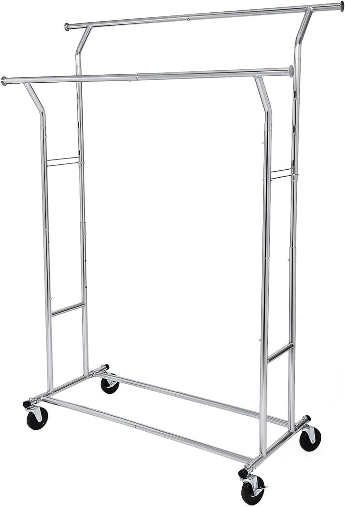 Metal Clothes Rack Stand on Wheels Heavy Duty - Silver