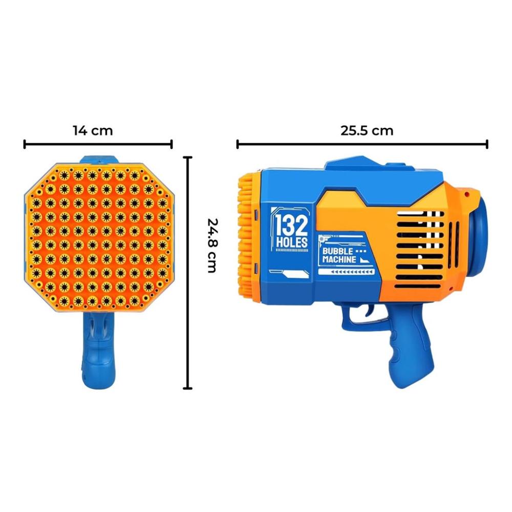 132 Holes Rechargeable Bubbles Machine Gun (Orange and Blue)