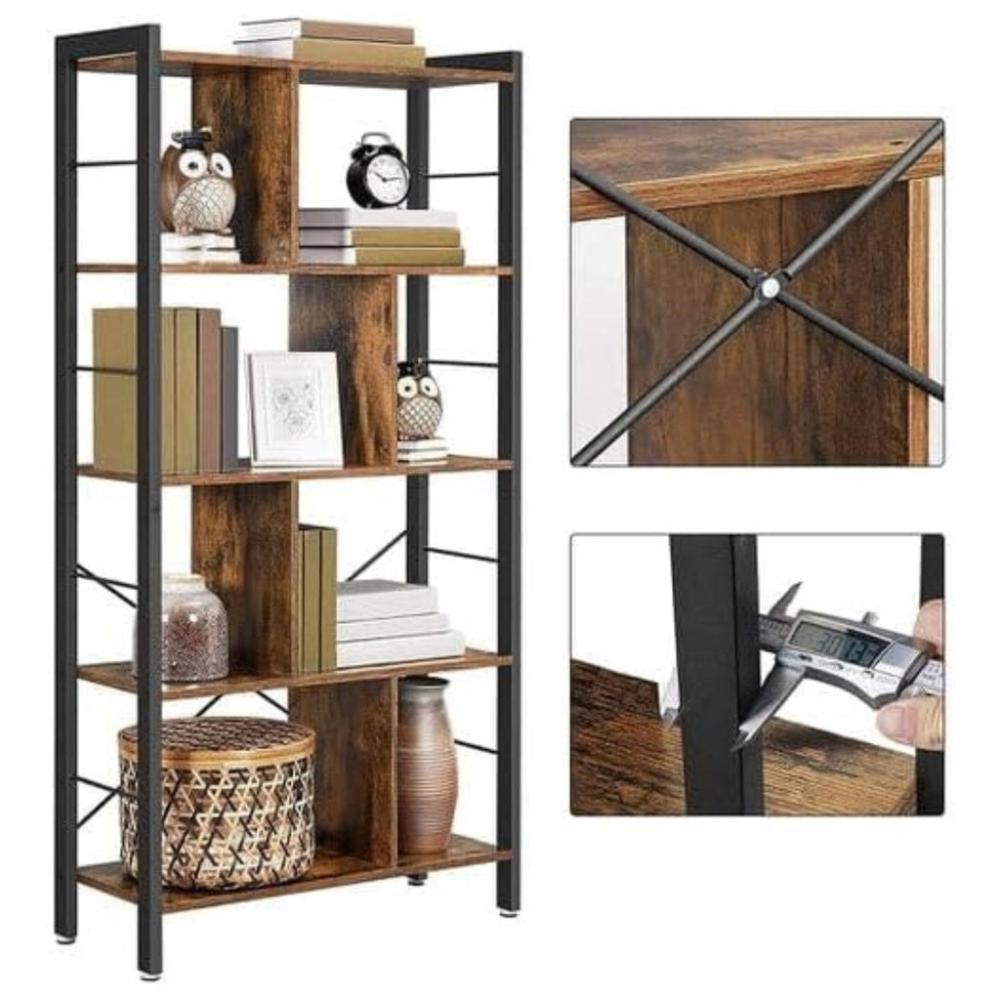 Metal Bookshelf Rustic Brown and Black