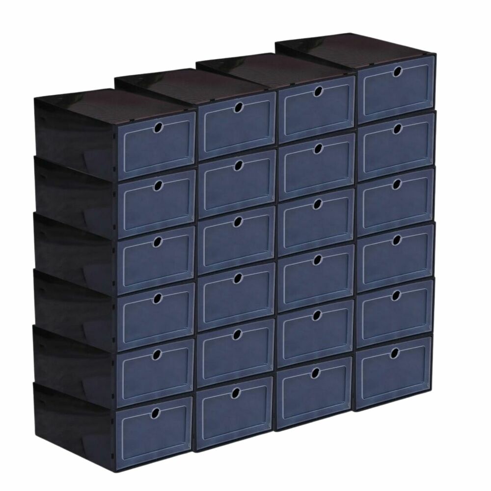 Space-Saving Plastic Shoe Box 24 PCS - Black