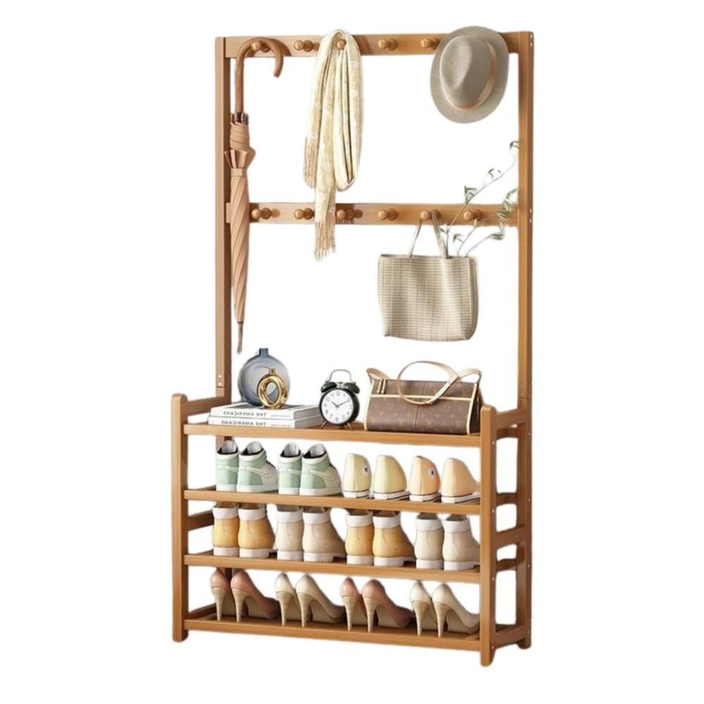 Bamboo Clothes Rack and Shoe Rack Shelves 80cm - Natural