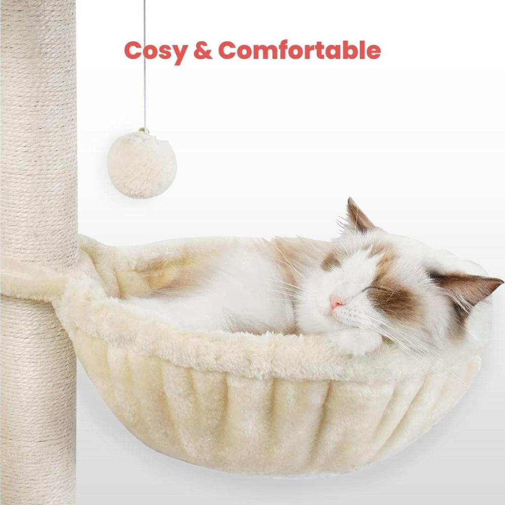 Adjustable Base Plush Cat Tree Beige - 97cms