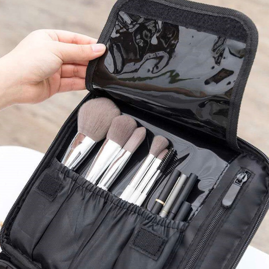 Travel Makeup Bag with Adjustable Dividers (Black)