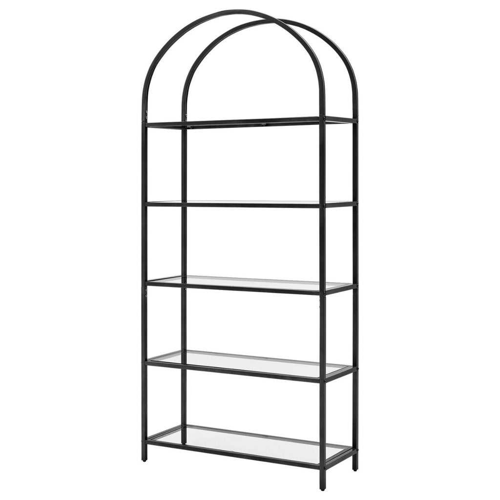 Bookshelf 5 Tier Tempered Glass with Metal Frame Black