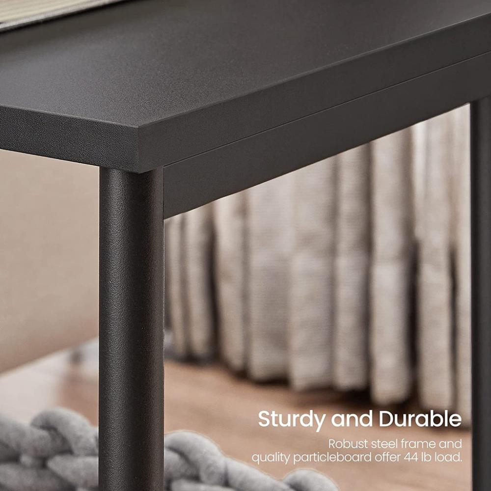 Side Table Set of 2 Charcoal Grey and Black with Storage Shelf