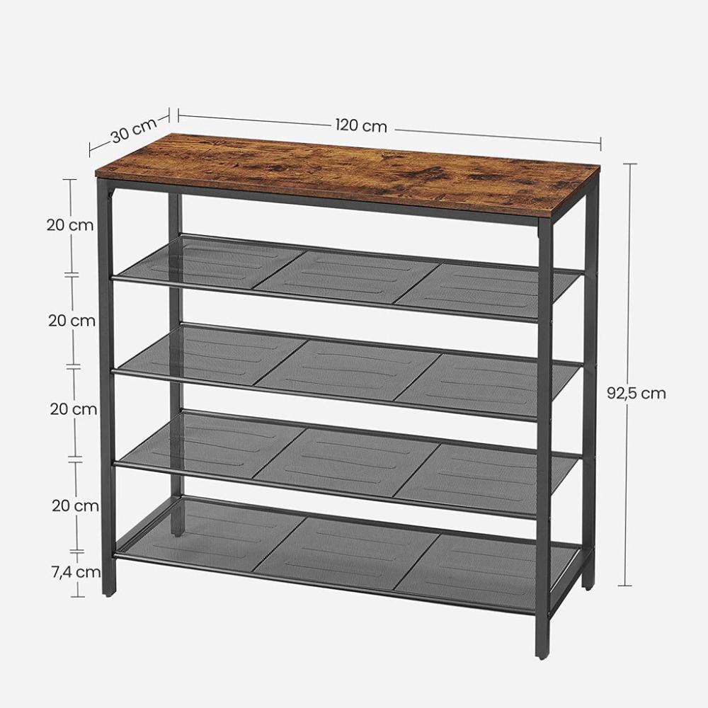 Shoe Storage Bench with 4 Mesh Shelves - Rustic Brown