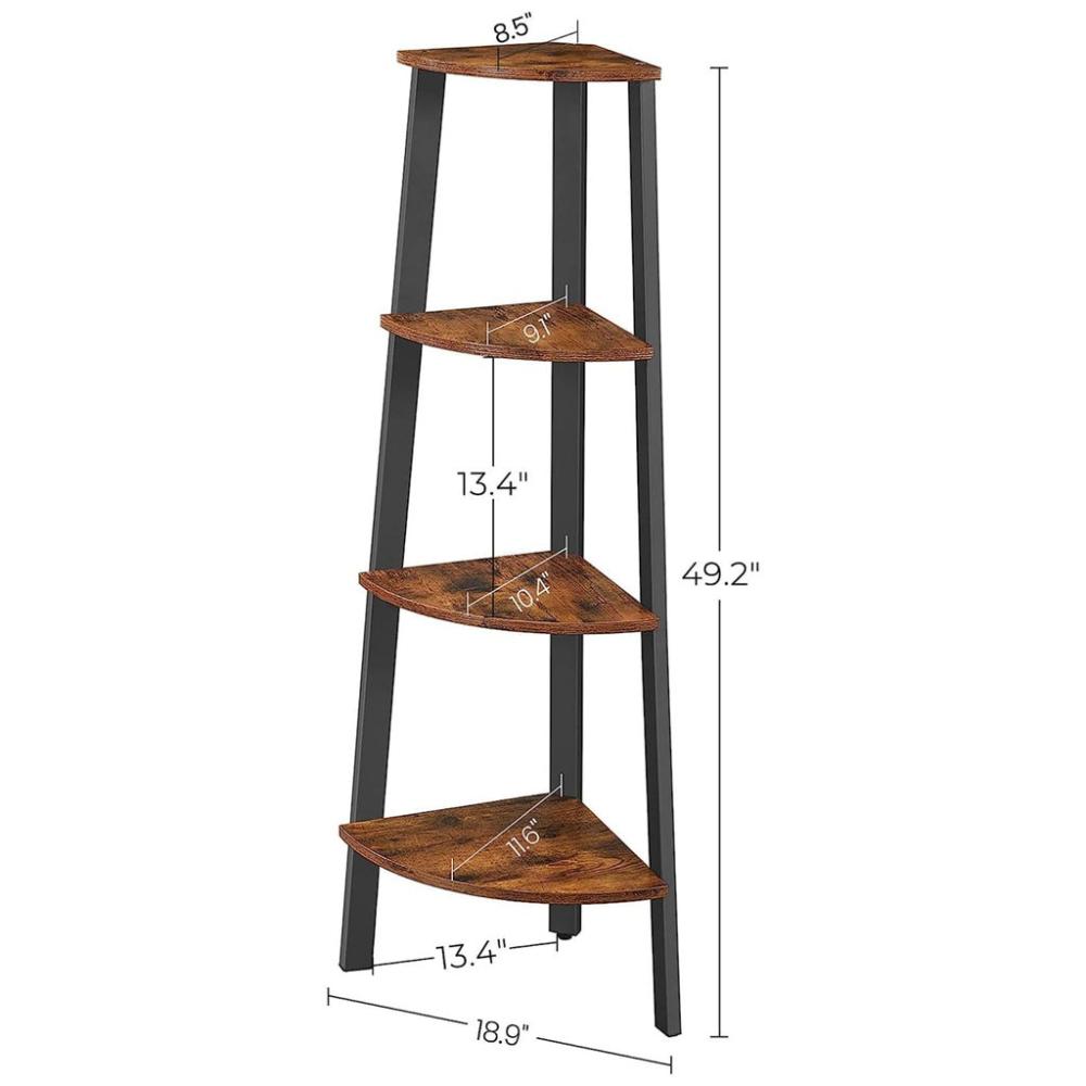 Corner Shelf 4-Tier Industrial Storage Rack - Rustic Brown and Black