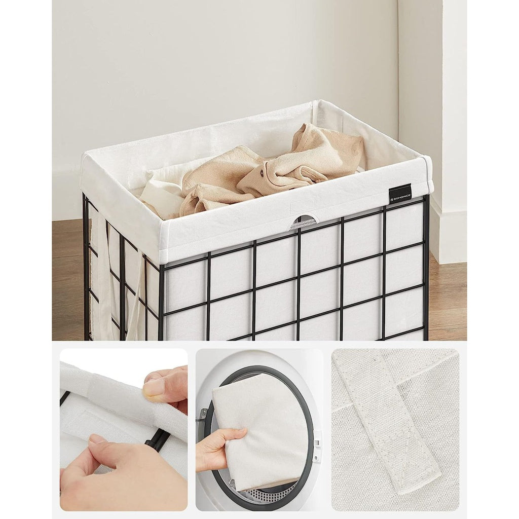 Laundry Hamper Metal Wire Frame 90L - Black and White