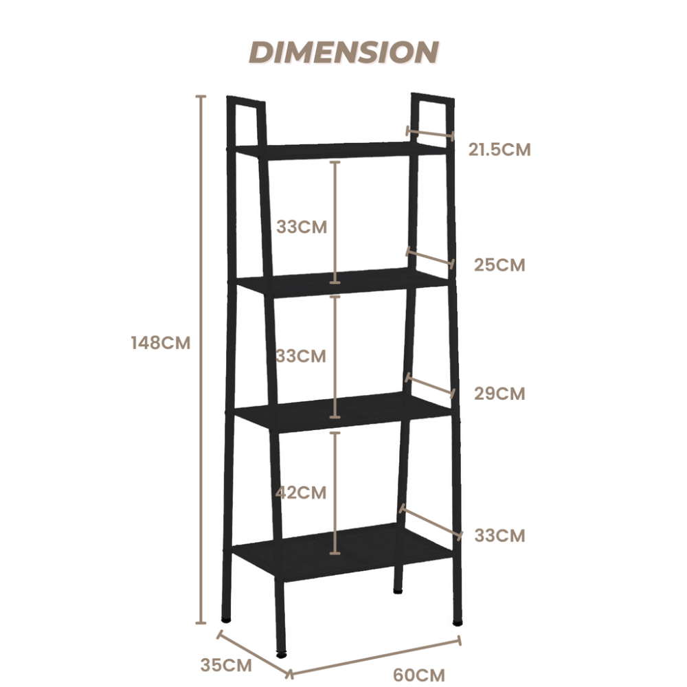 High-Quality Steel4 Tier Ladder Shelf (Black)