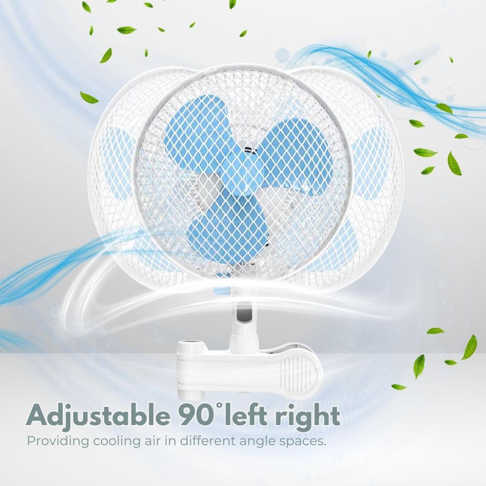 Portable Oscillating Clip Fan With 2 Speed (White +Blue)