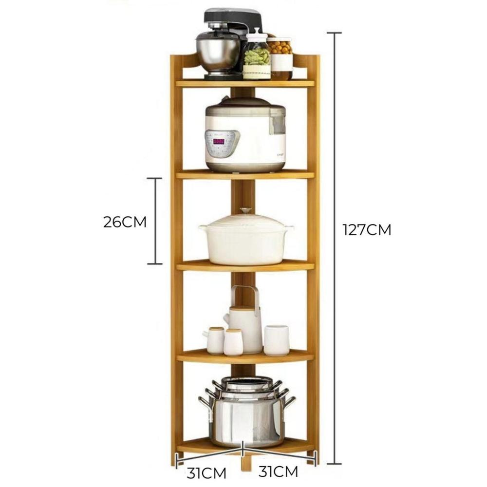 5 Tier Bamboo Corner Shelf Freestanding Bookcase