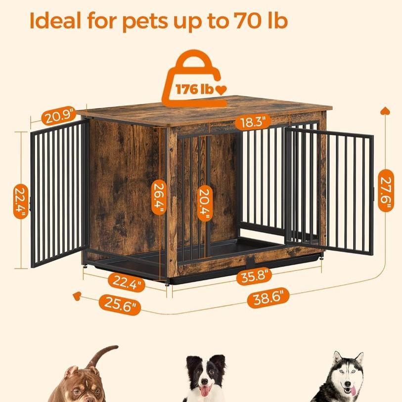 Dog Crate End Table for Medium Dogs - Rustic Brown