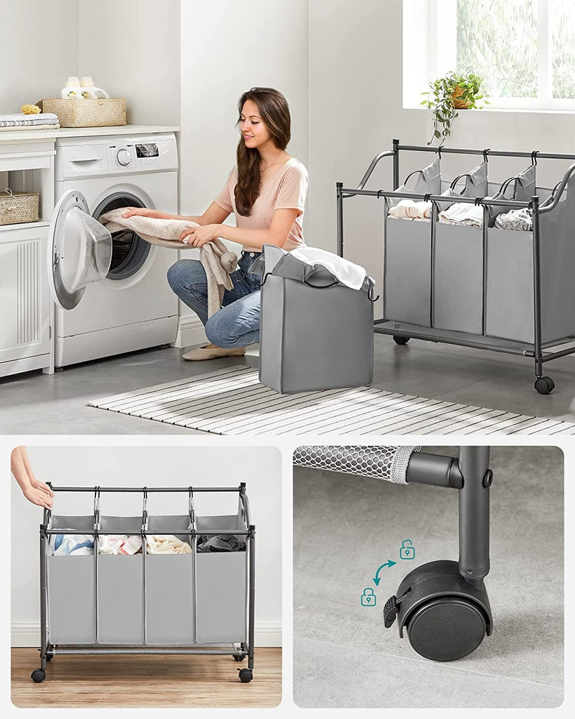 Laundry Basket with 4 Removable Laundry Bin on Wheels Gray