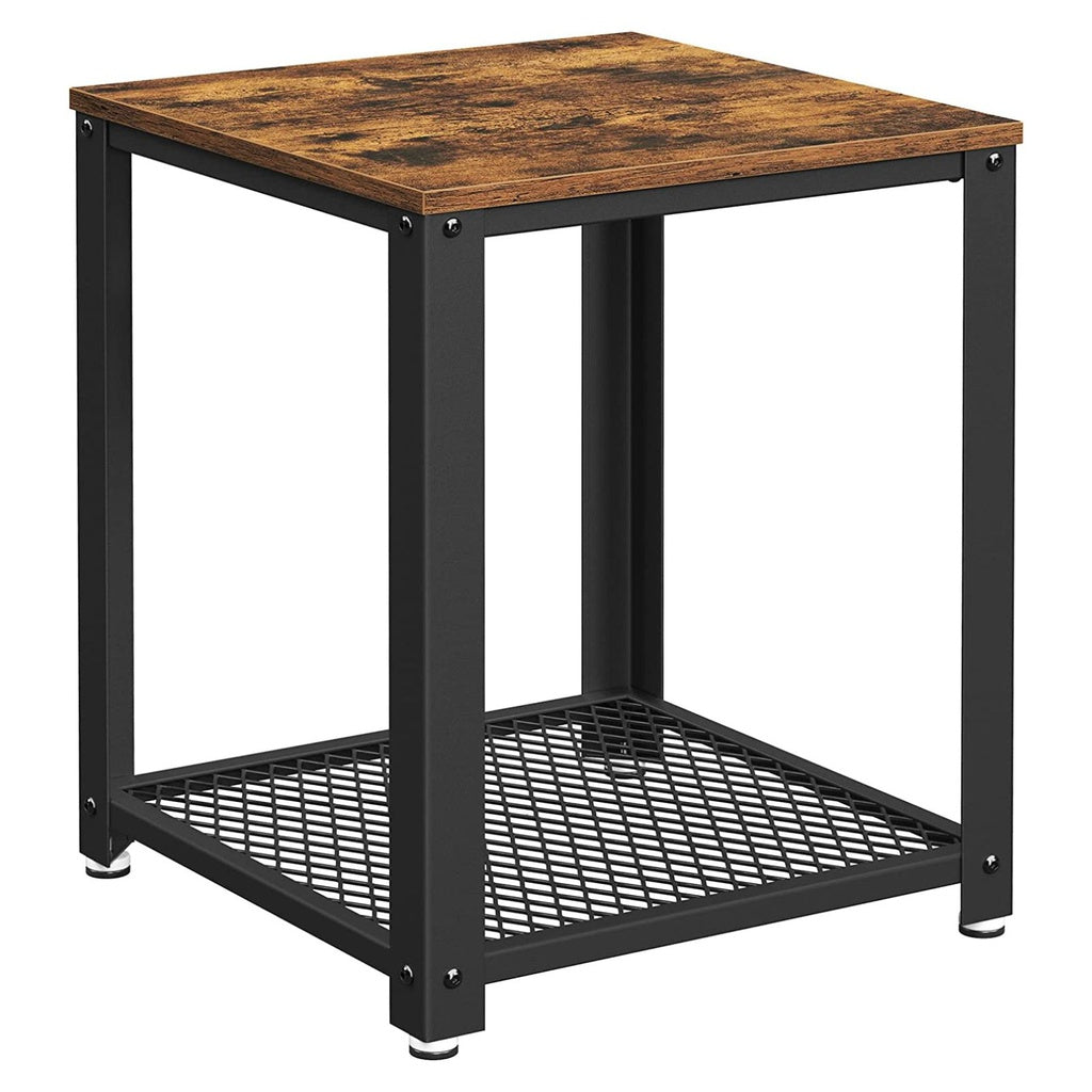 Side Table with Mesh Shelf - Rustic Brown and Black