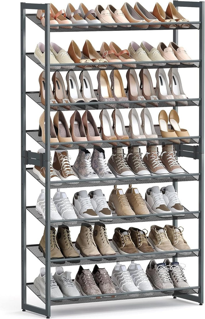 8-Tier Shoe Rack Storage 32 pairs with Adjustable Shelves - Gray