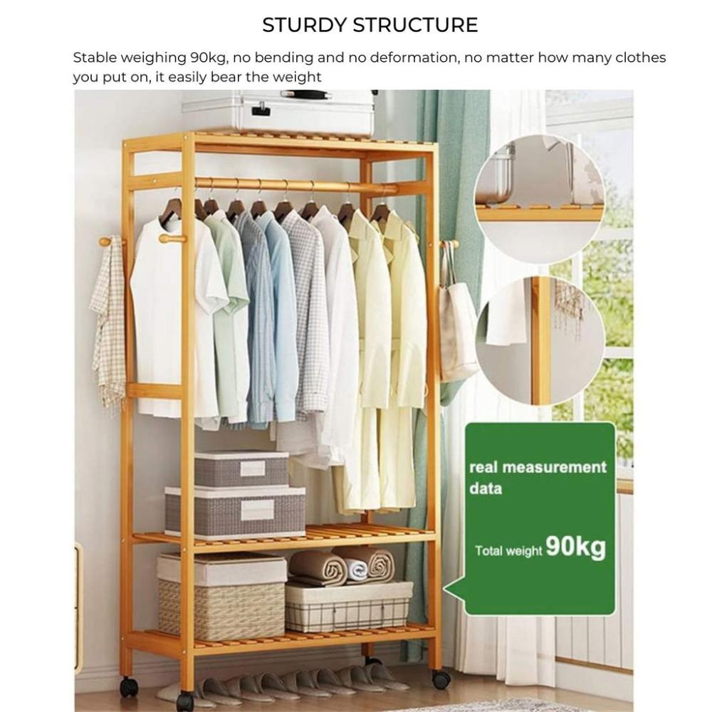 Bamboo Wardrobe Free Standing Shelves Open Wardrobe - 100cms