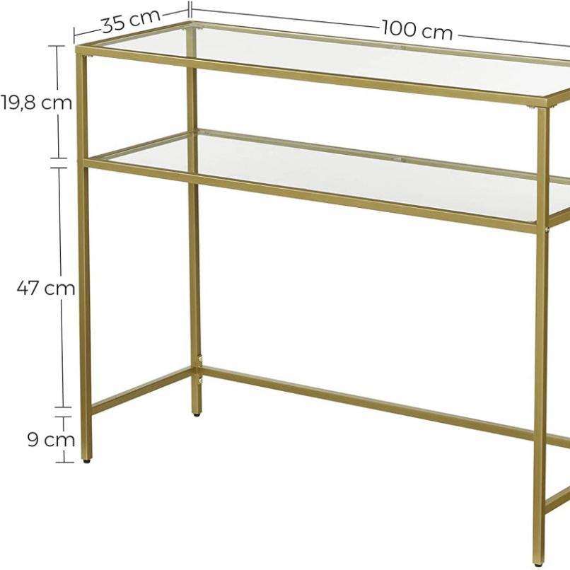 Tempered Glass Console Table with Storage Shelf