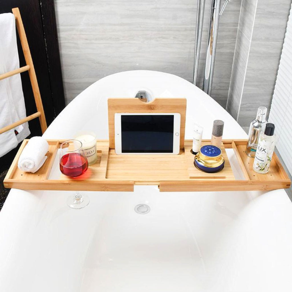 Expandable Bamboo Bathtub Caddy Trays