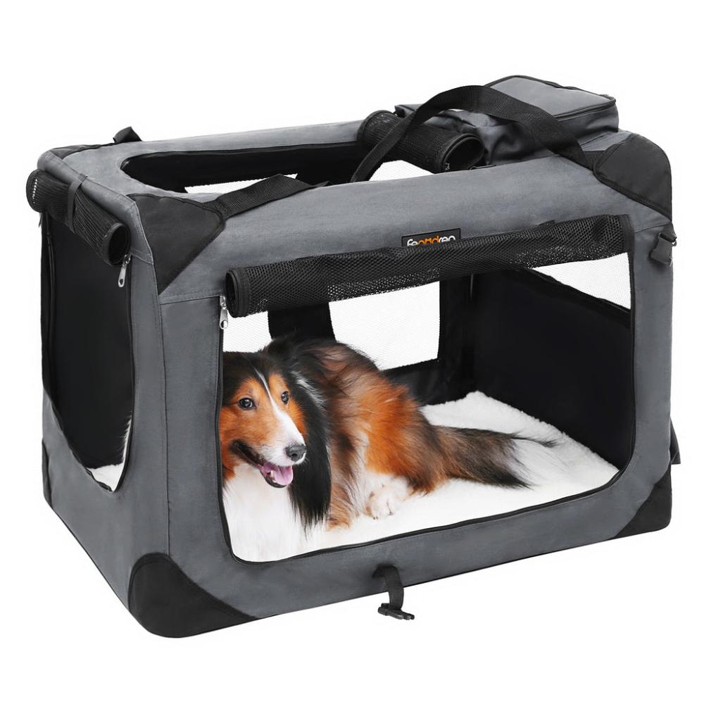 Dog Kennel Transport Box Folding Fabric Pet Carrier Grey - 70cms