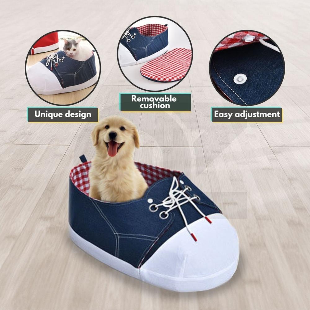 Ultra Comfortable Pet Bed Shoe Shape (M Blue)