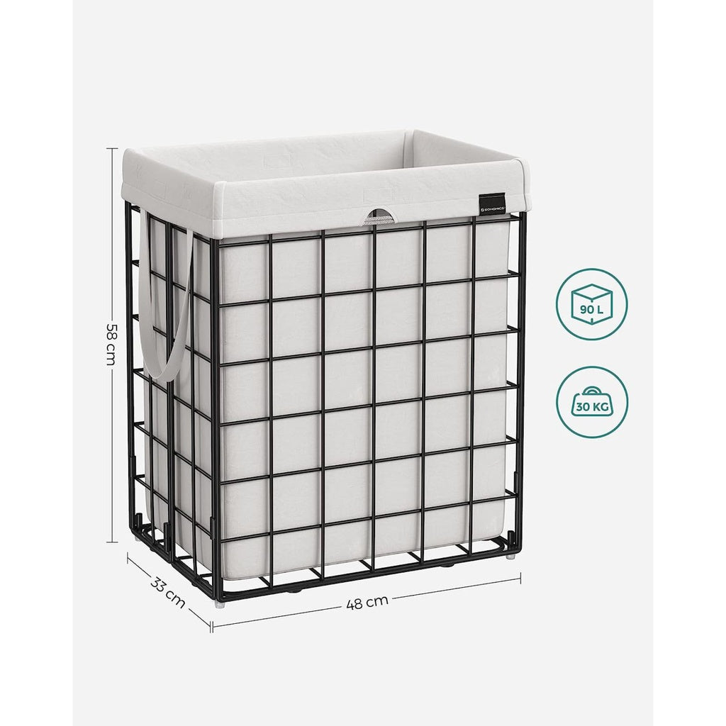 Laundry Hamper Metal Wire Frame 90L - Black and White