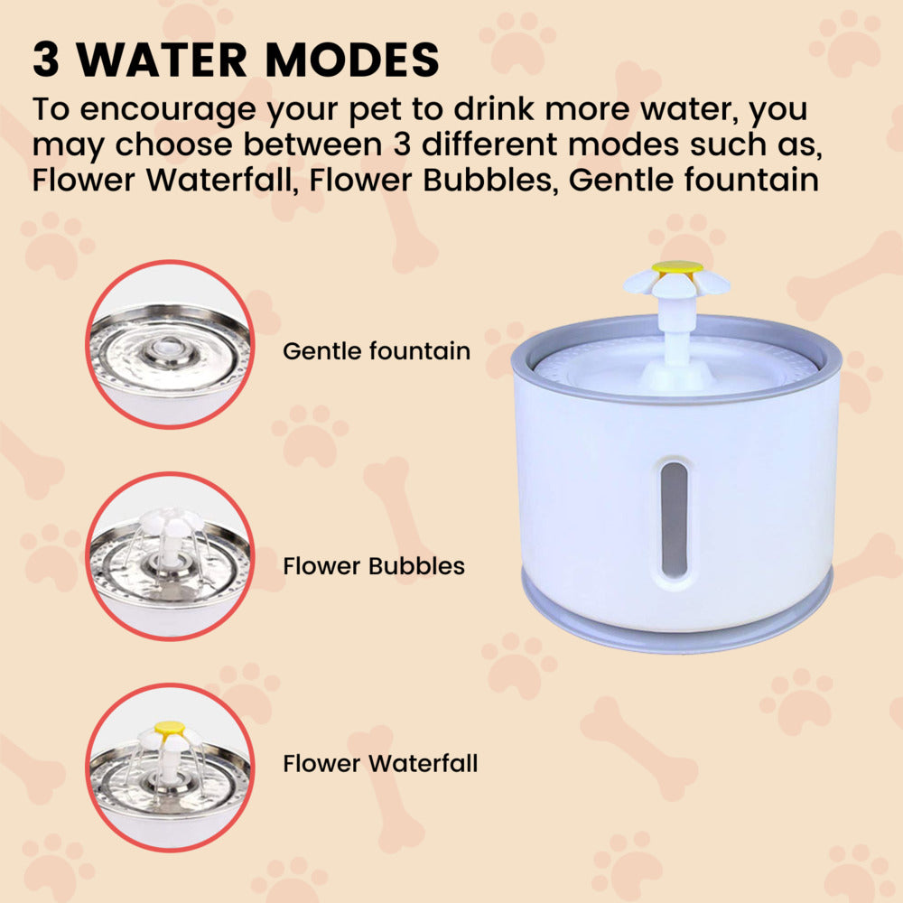 2.4L Automatic Pet Water Fountain Drinking Dispenser And Filter Grey