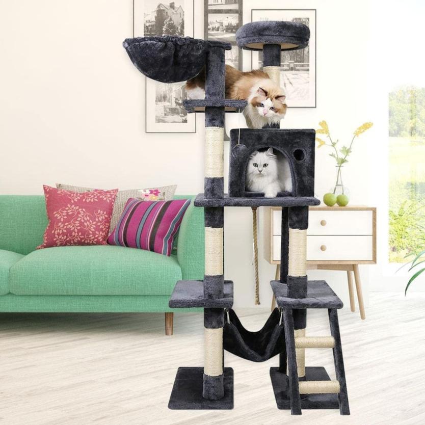 Plush Cat Condo Cat Tree Dark Grey - 155cms