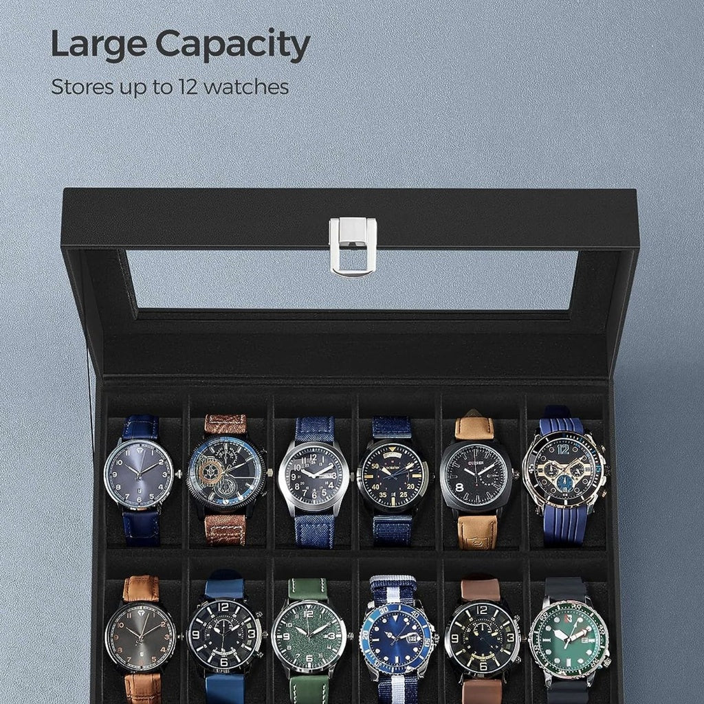 12-Slot Watch Box with Large Glass Lid