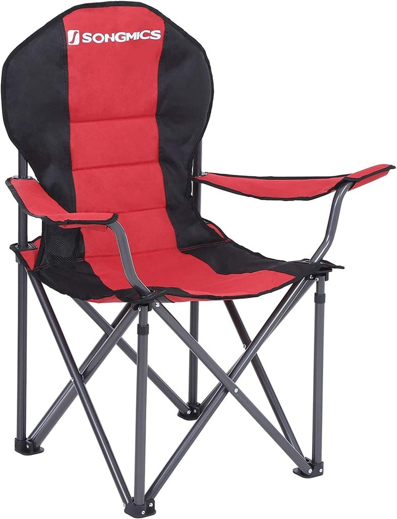 Folding Camping Chair with Bottle Holder - Red and Black