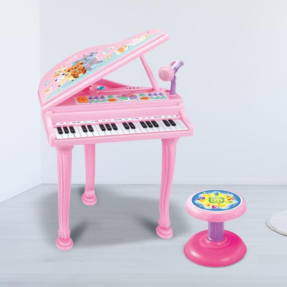 Kids Electronic Piano Keyboard Toy with Microphone and Chair (Pink)