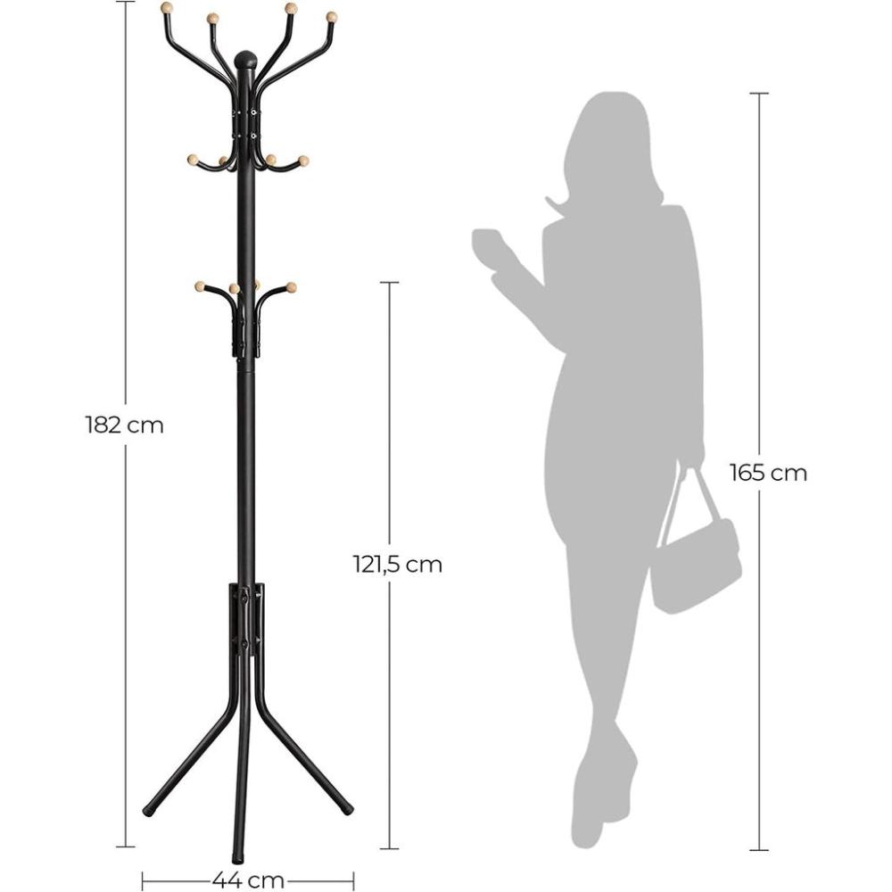 Metal Coat Rack 182cms Tall Hall Tree - Black