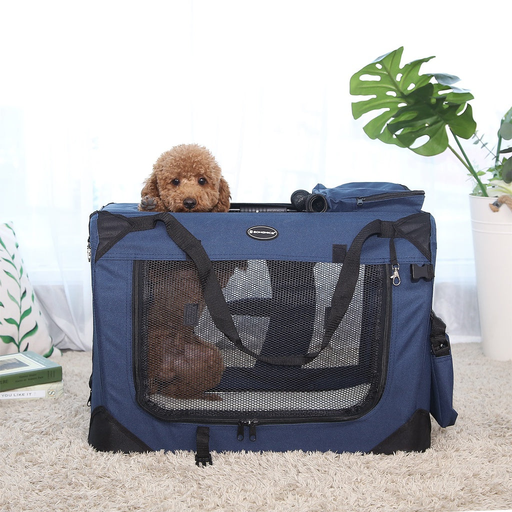 Dog Kennel Transport Box Folding Fabric Pet Carrier 70cms - Dark Blue