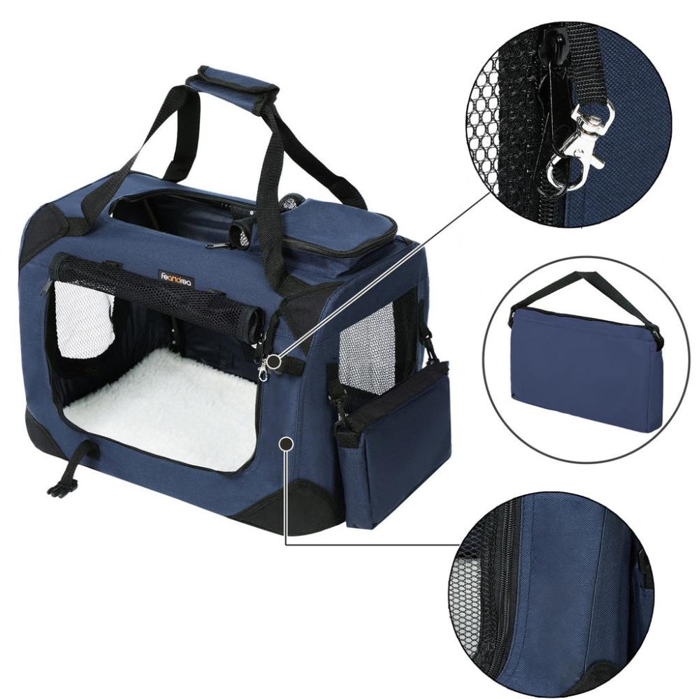 Dog Kennel Transport Box Folding Fabric Pet Carrier 60cms - Dark Blue