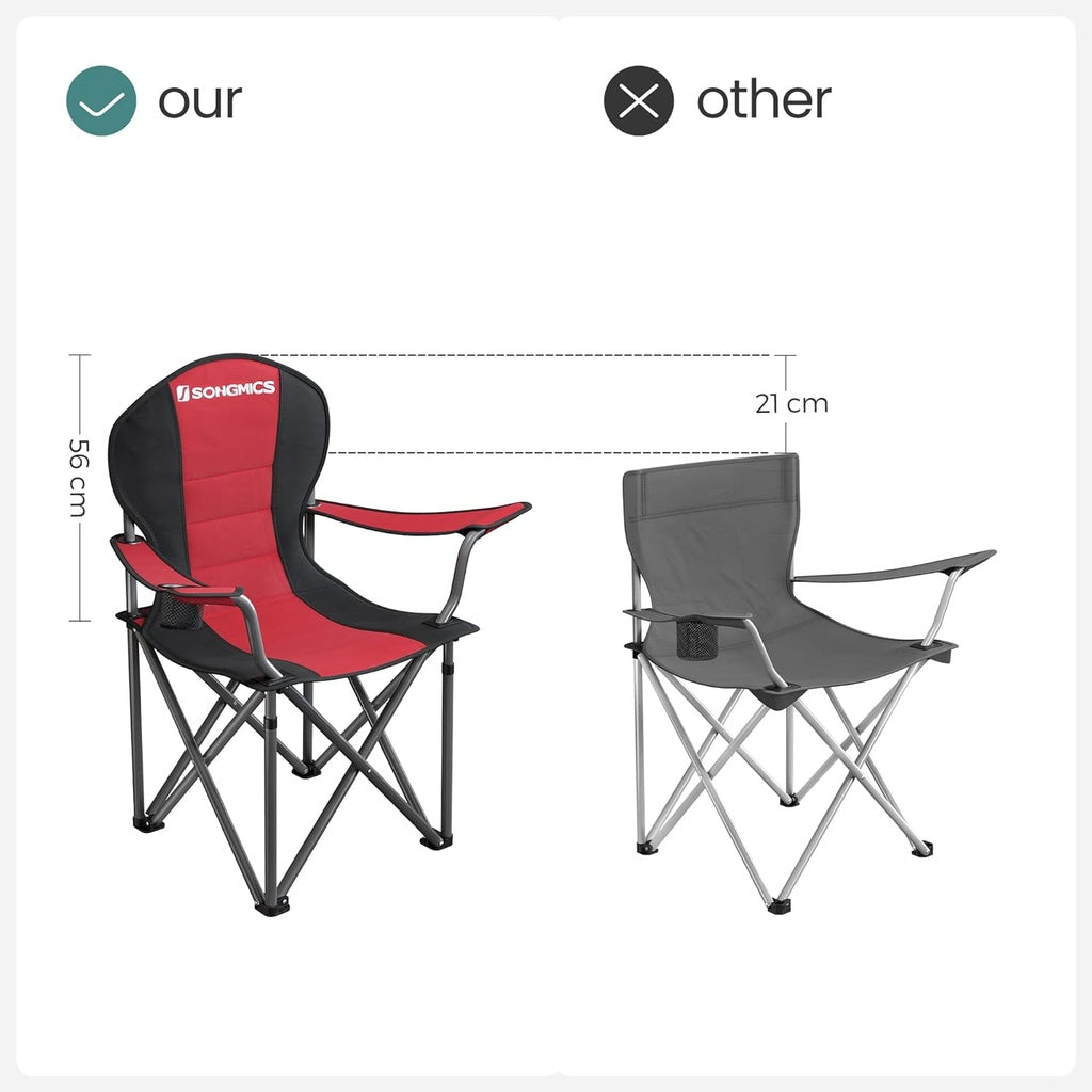 Folding Camping Chair with Bottle Holder - Red and Black