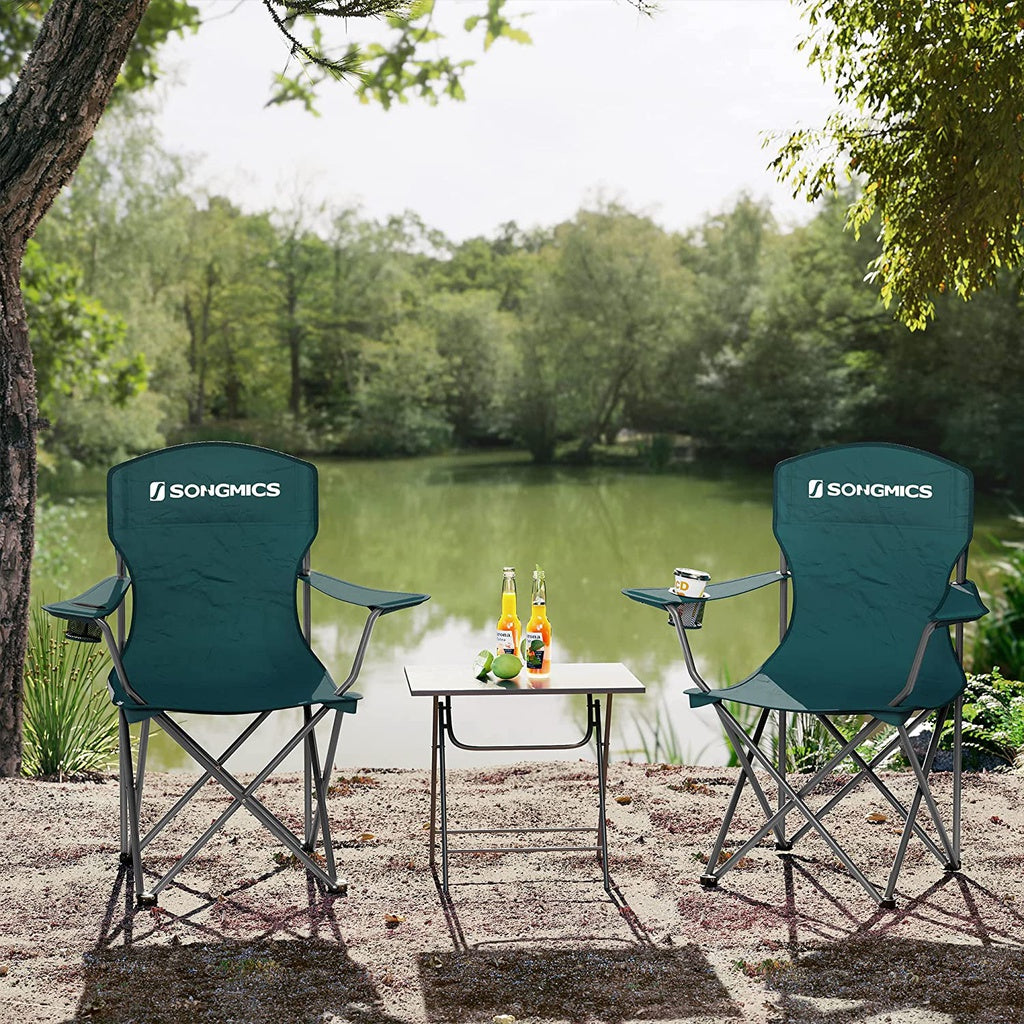 Set of 2 Folding Camping Outdoor Chairs - Dark Green